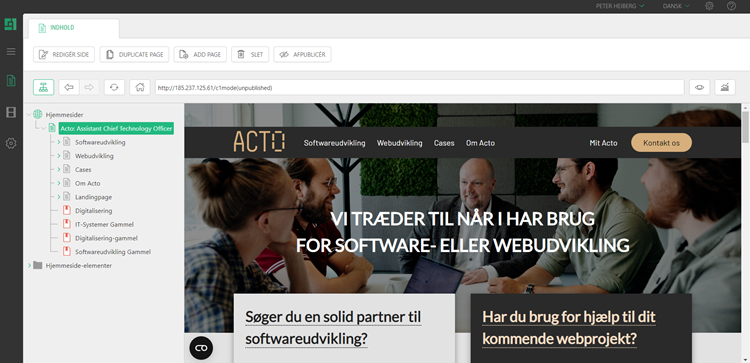 Actos hjemmeside i et CMS-system